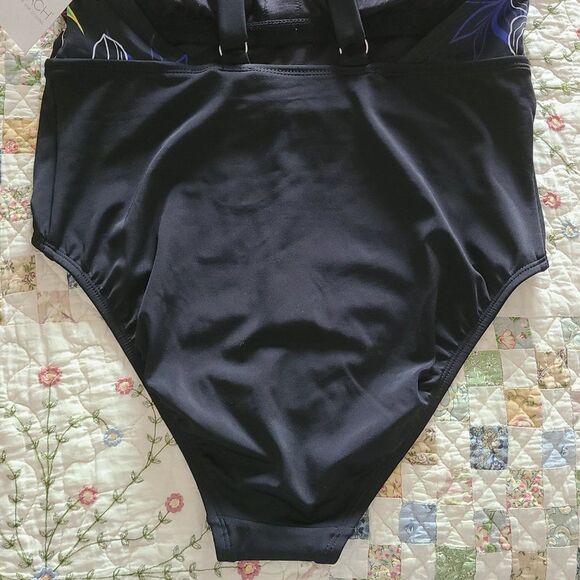 Eco Beach Women's High Neck One-Piece Swimsuit Color Black/Multi Size Large NWT - Picture 12 of 16